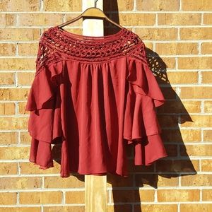 Ruffled burgundy top